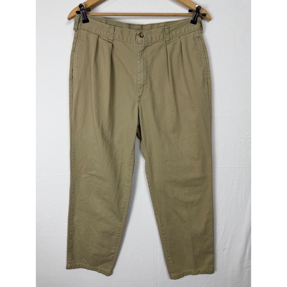 Duck Head Pleated Chino Pants Mens 34x32 Khaki Tan Cotton Made in USA Vintage